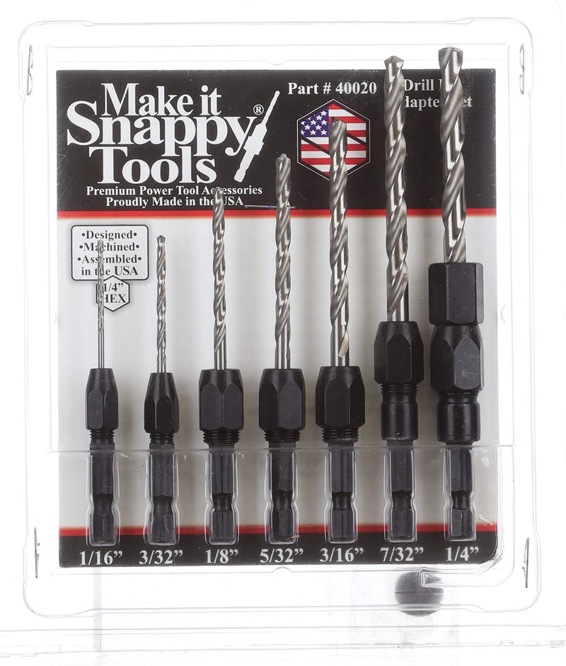Make it Snappy Tools 40020 7-Piece Drill Bit Adapter Set, Use on Metal, Wood or Plastic, 1/16, 3/32, 1/8, 5/32, 3/16, 7/32 and 1/4 Inch Bit Size, Hex Shank Socket - Image 2